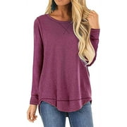 KORSIS Design Tops for Women Long Sleeve Side Split Casual Loose Tunic Top