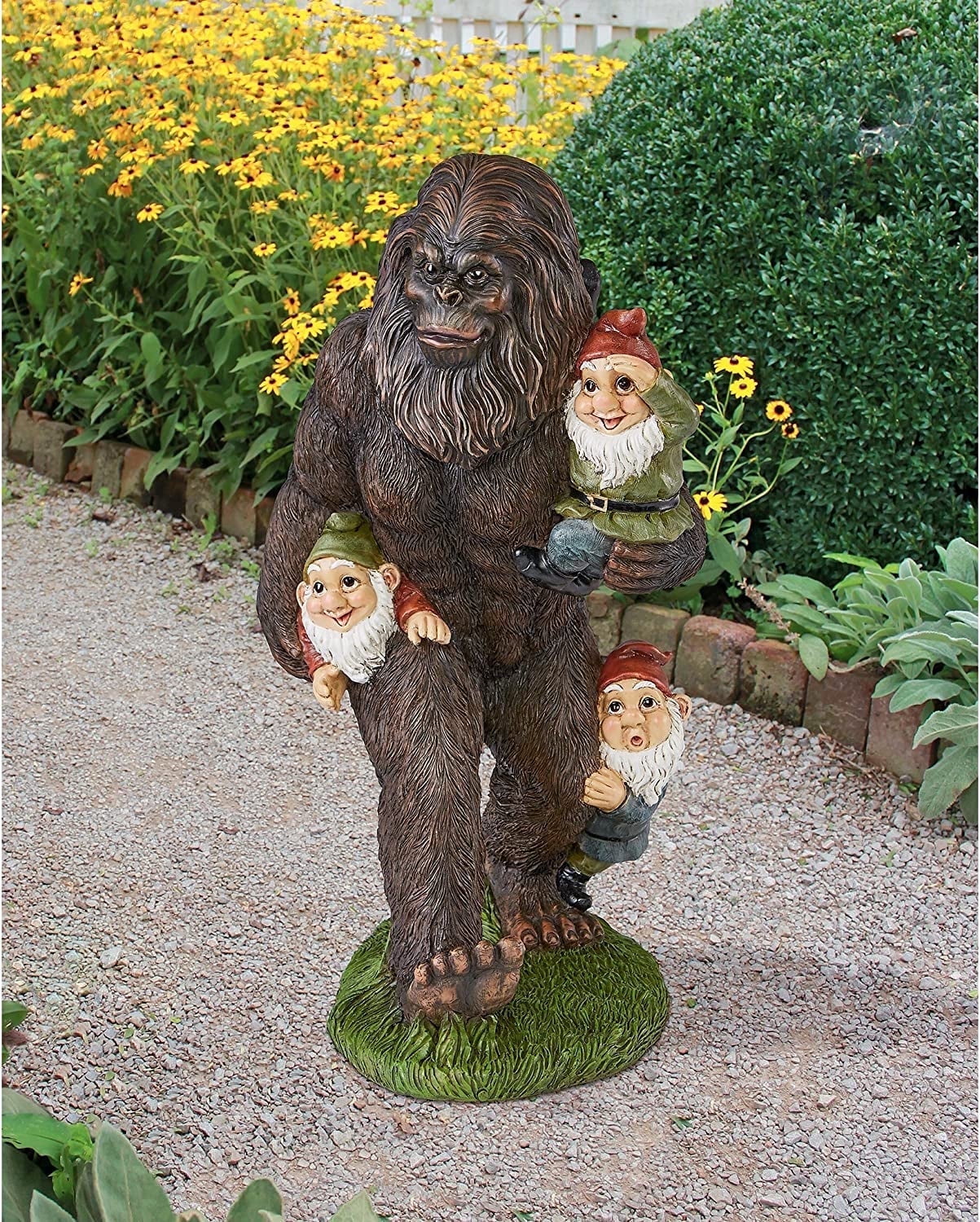 Bigfoot Carrying Gnomes Resin Garden Statue
