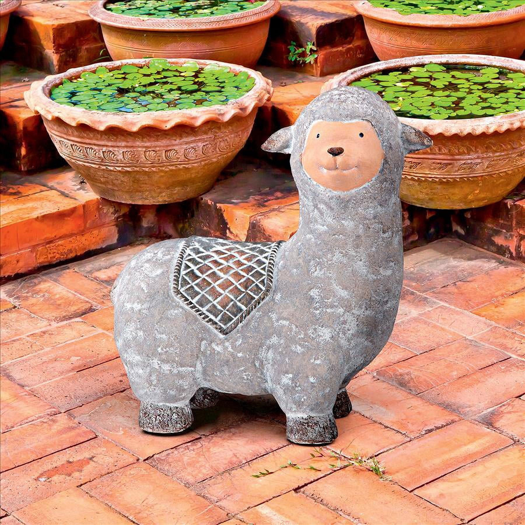 Gray Faux Stone Alpaca Garden Statue