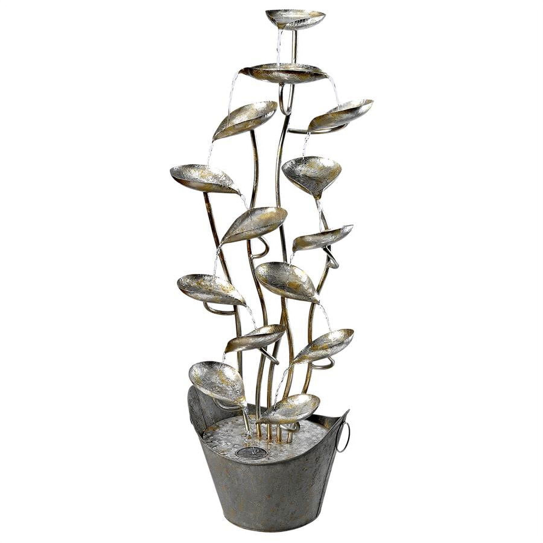 Silver Metal Rain Forest Leaves Cascading Floor Fountain