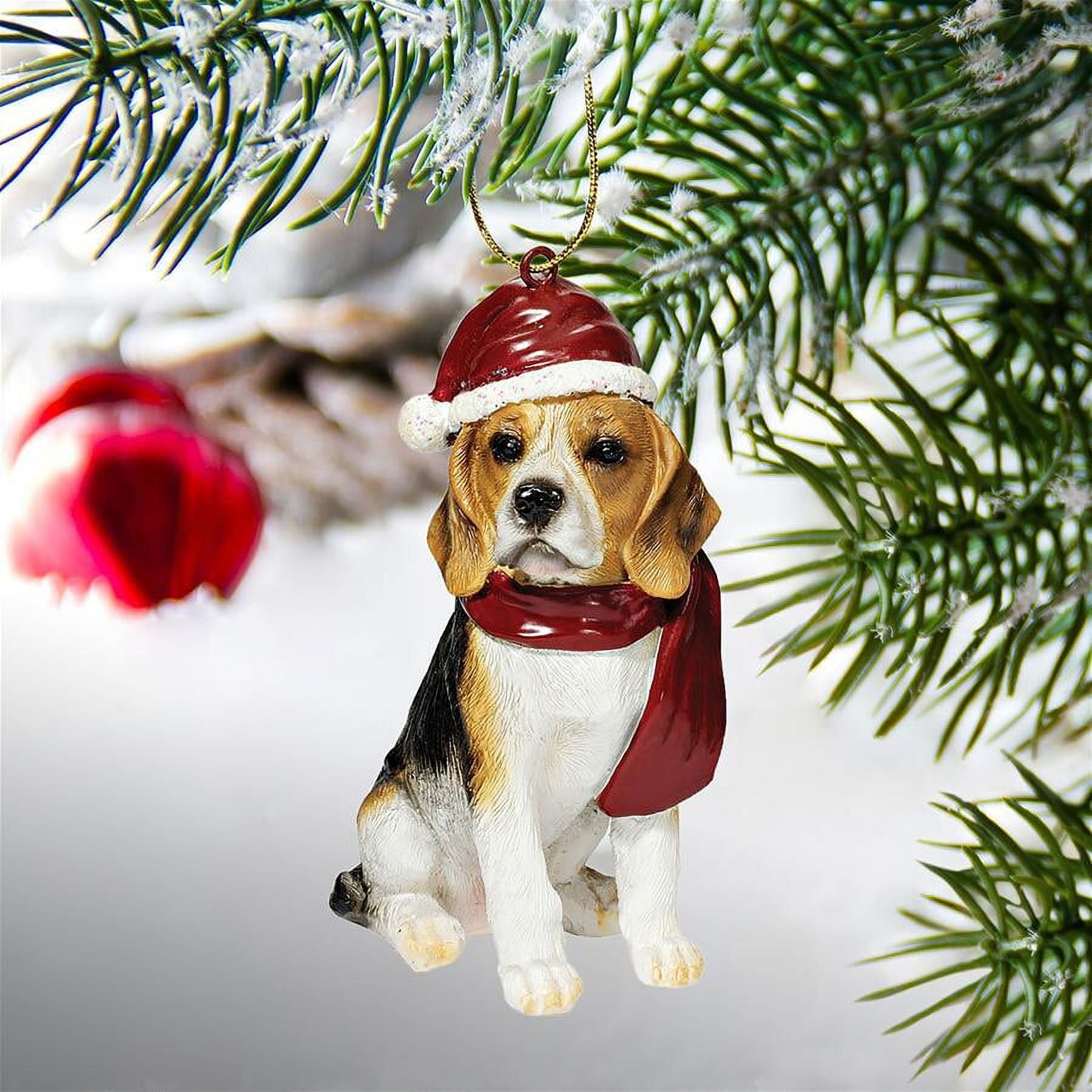 Festive Beagle Dog Ornament with Santa Hat and Scarf