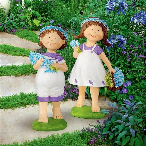 Design Toscano Bluebonnet Twins Springtime Children Garden Statues: Set of Two