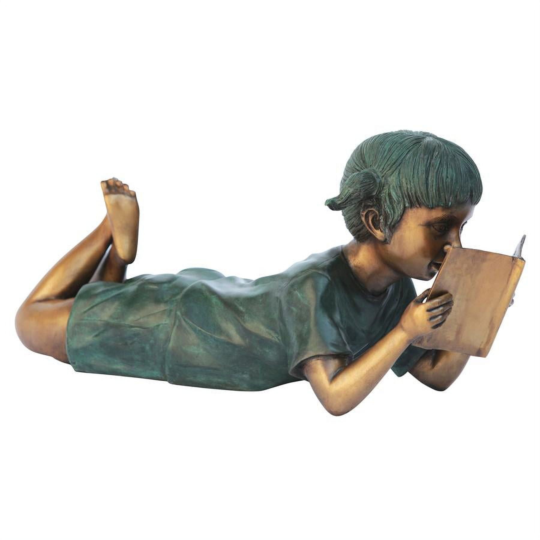 Bronze Girl Reading Statue with Two-Tone Patina Finish