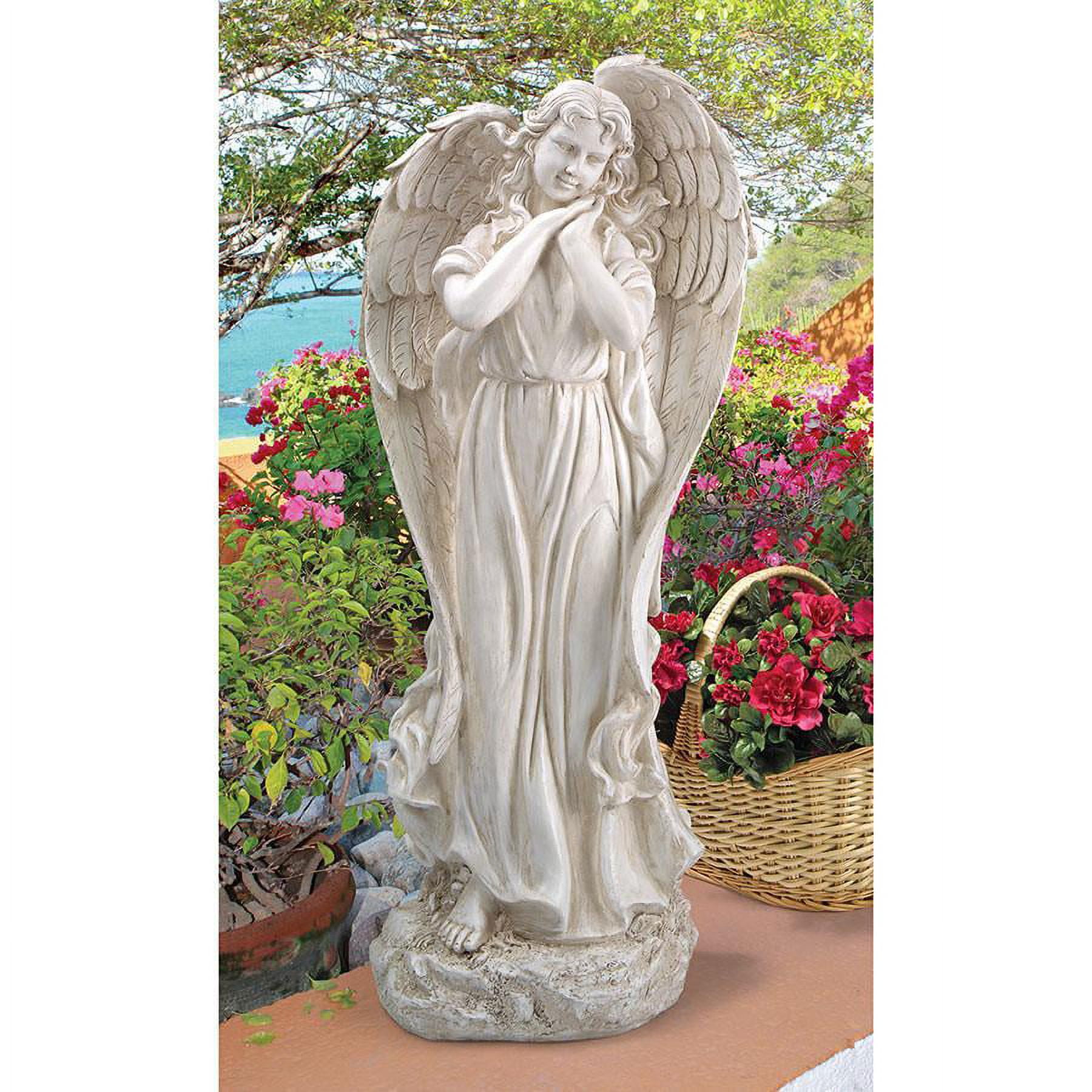 32.5-Inch Antique Stone Finish Angel Garden Statue