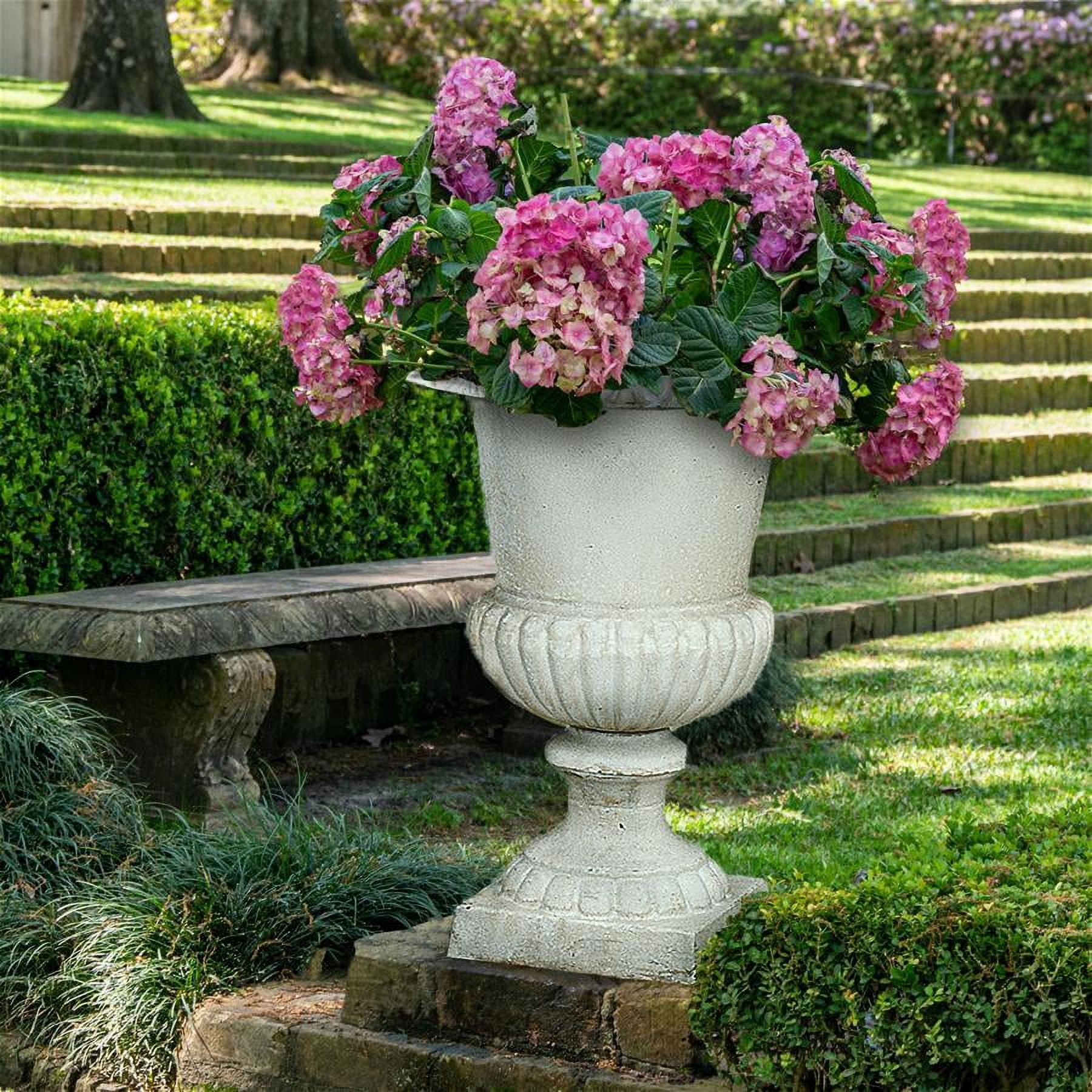 Whitewashed Cast Iron Outdoor Urn Planter, 20" x 26"
