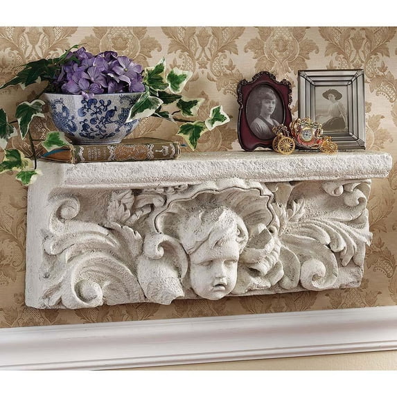Design Toscano Cherub Child Decorative Sculpture one White MDF Archietectural Wall Shelf Pediment 20"