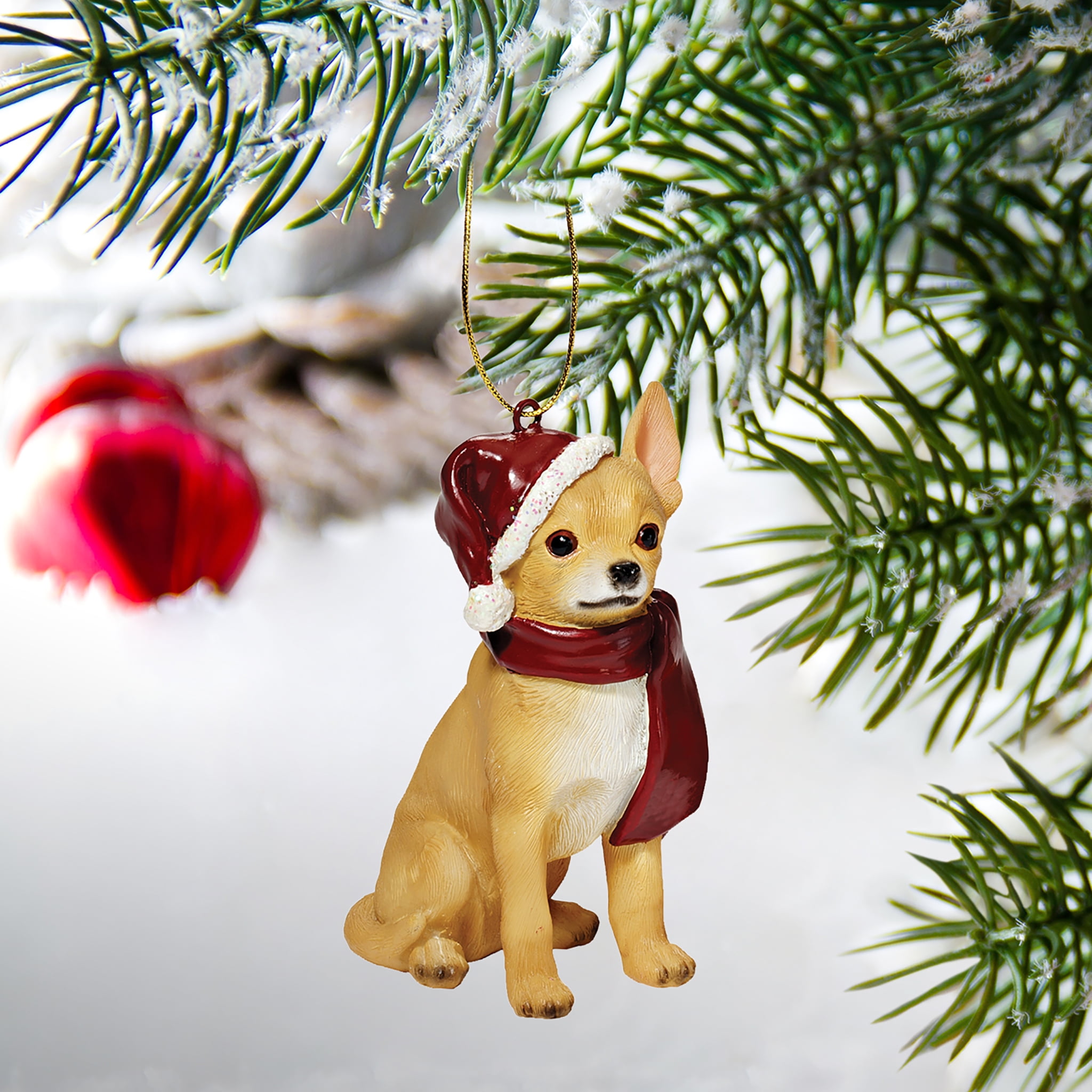 Festive Chihuahua Holiday Ornament with Santa Hat and Scarf