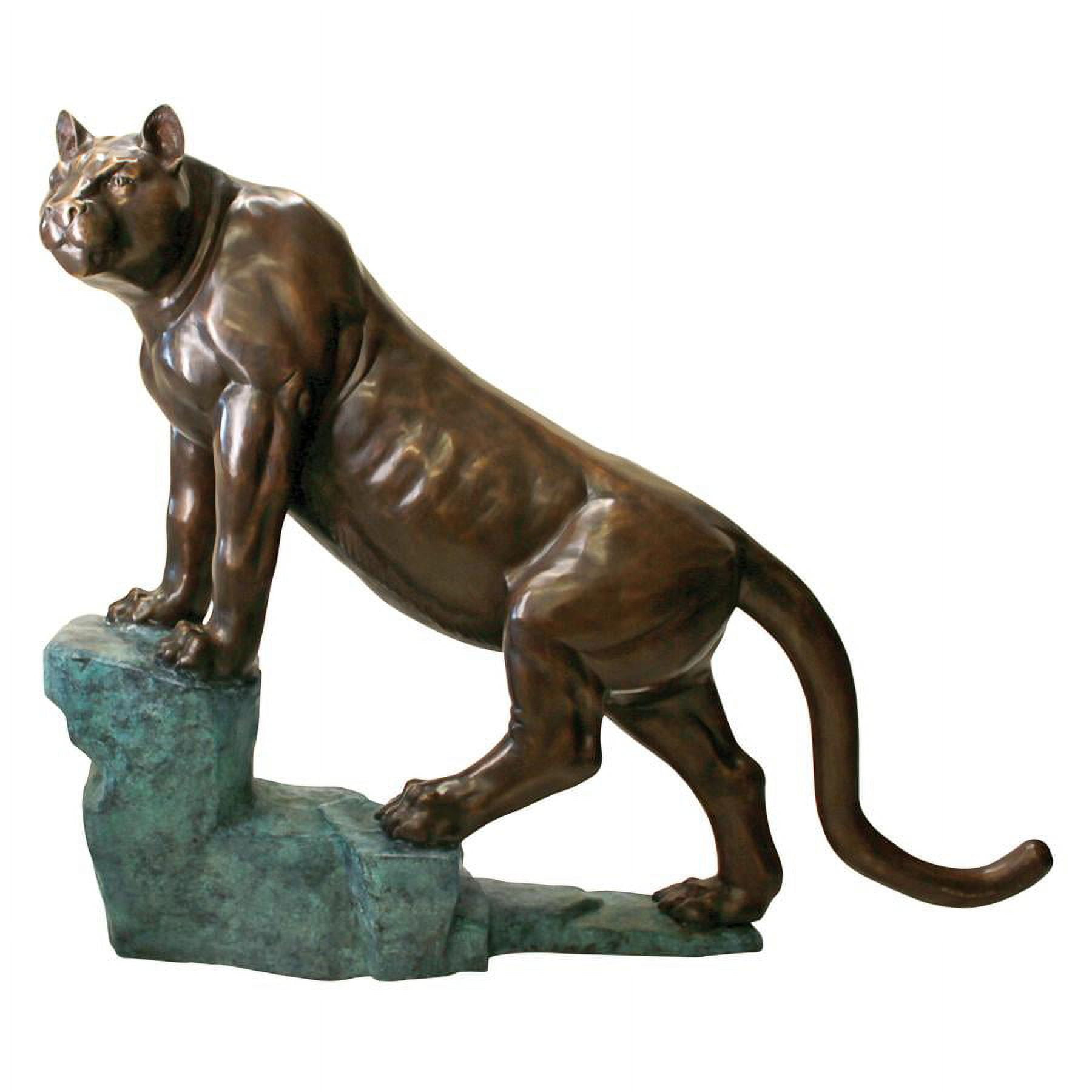 Majestic Bronze Cougar on Emerald Patina Rock Garden Statue