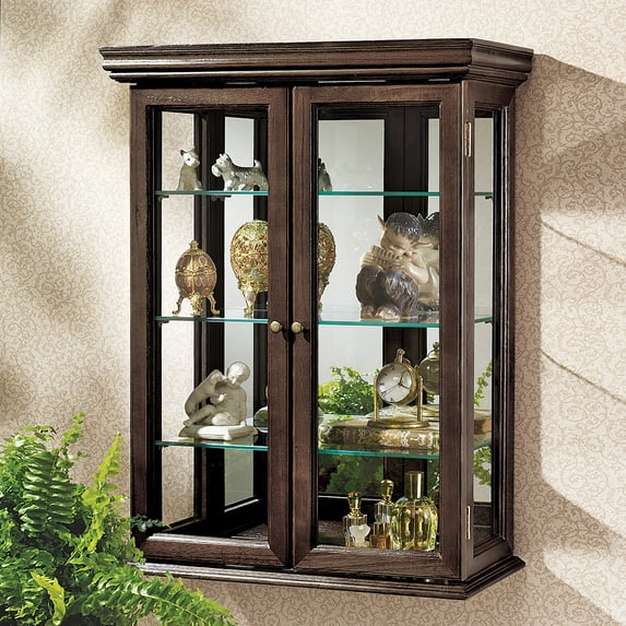Design Toscano Country Tuscan Wall Curio Cabinet Walnut Finish