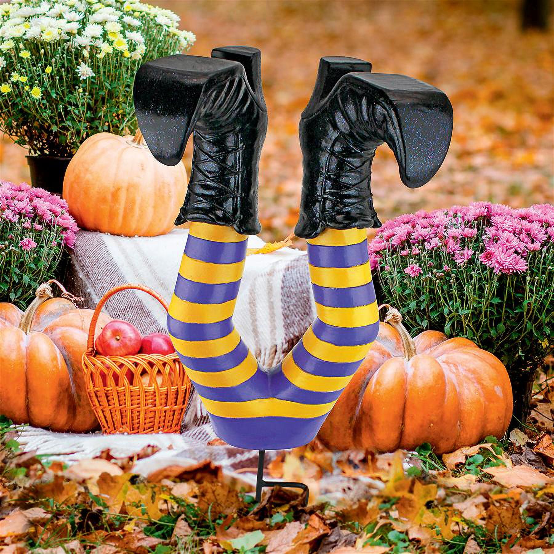 Hand-Painted Wicked Witch Legs Garden Stake Statue