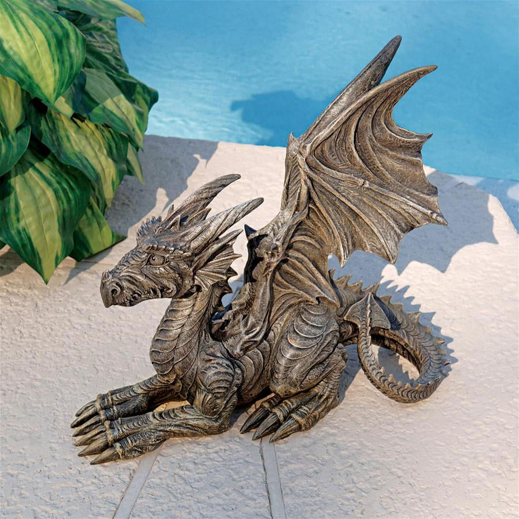 Desmond Dark Gray Resin Dragon Statue with Majestic Wings