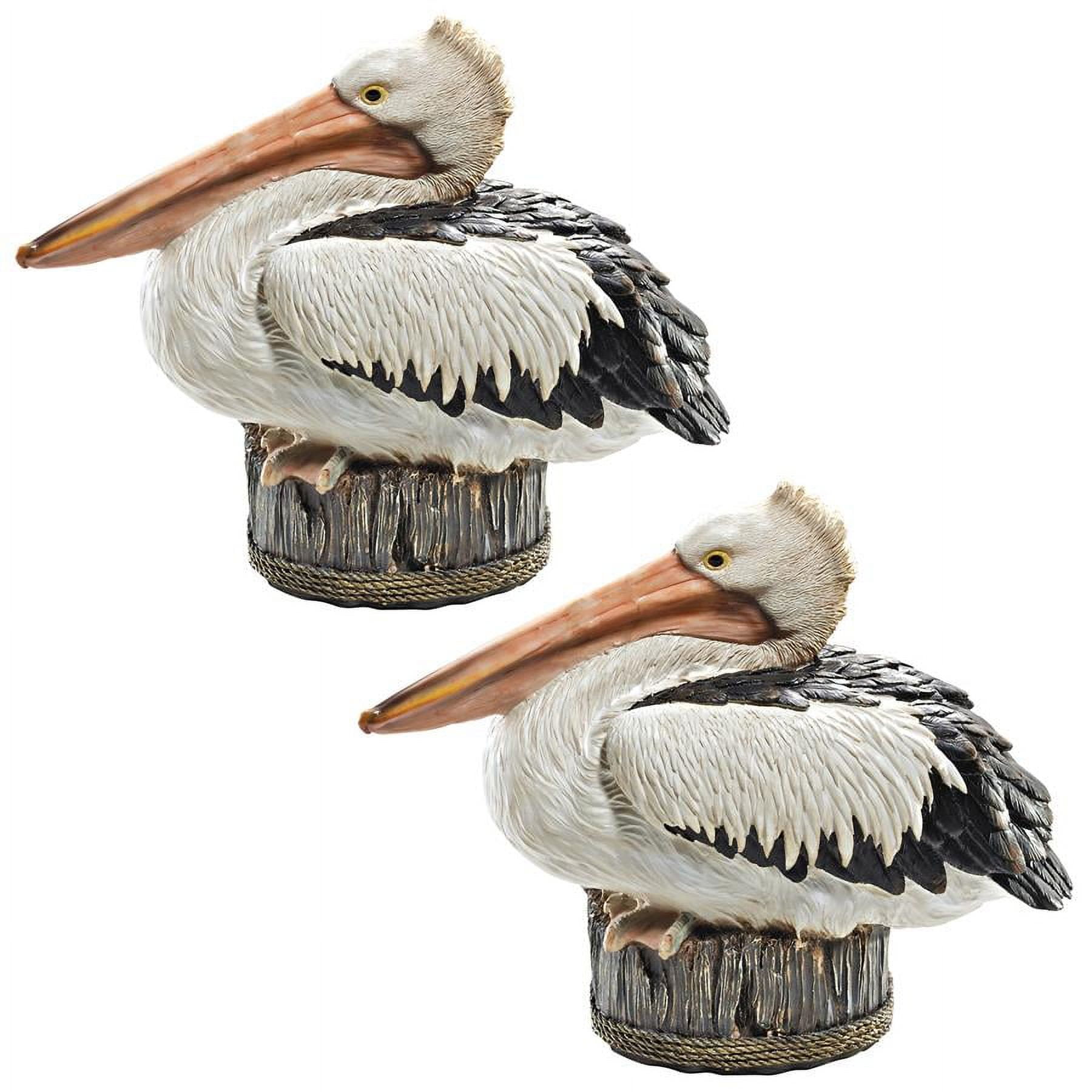 Hand-Painted Resin Coastal Pelican Statues Set of Two