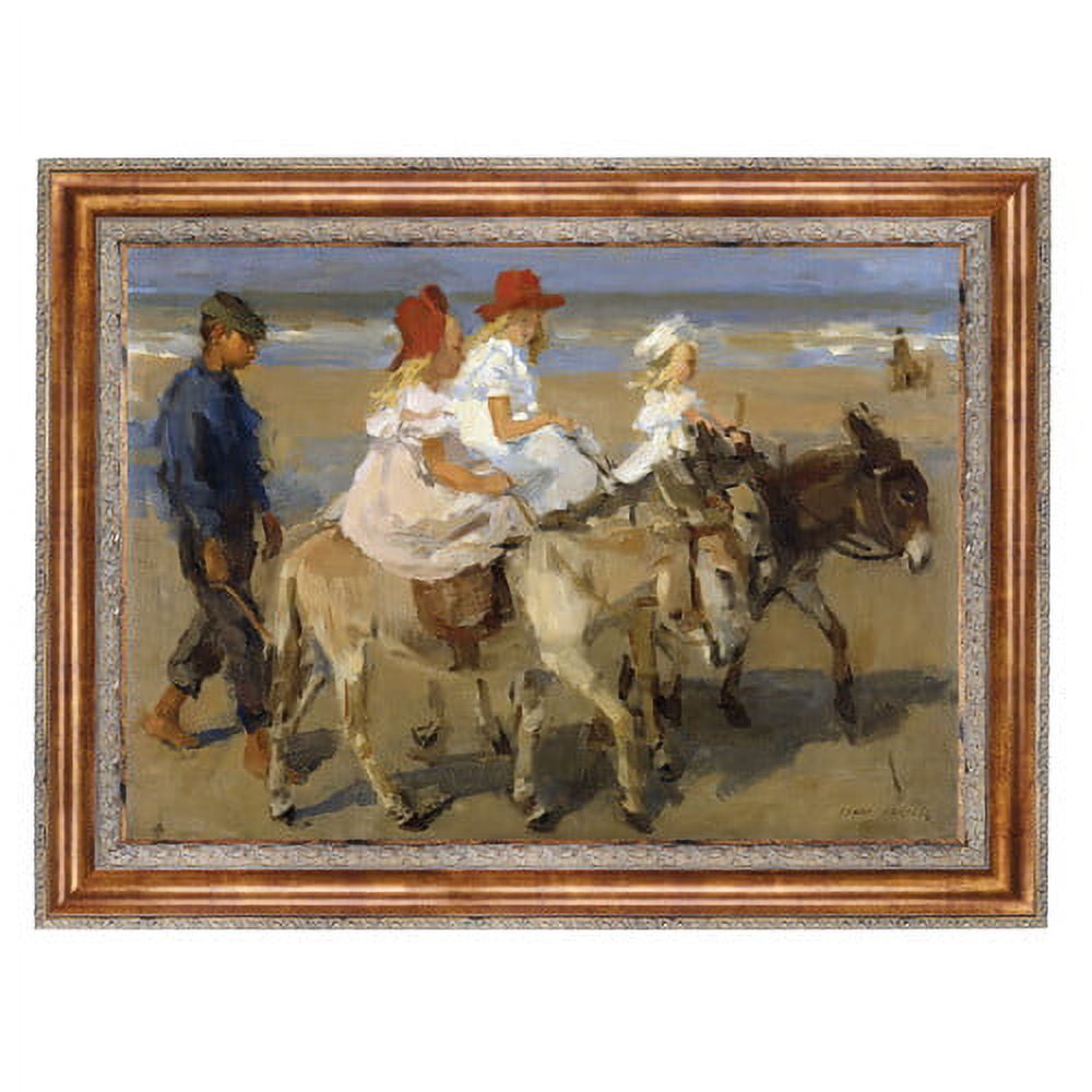 Golden Framed Canvas Painting of Donkey Rides on the Beach
