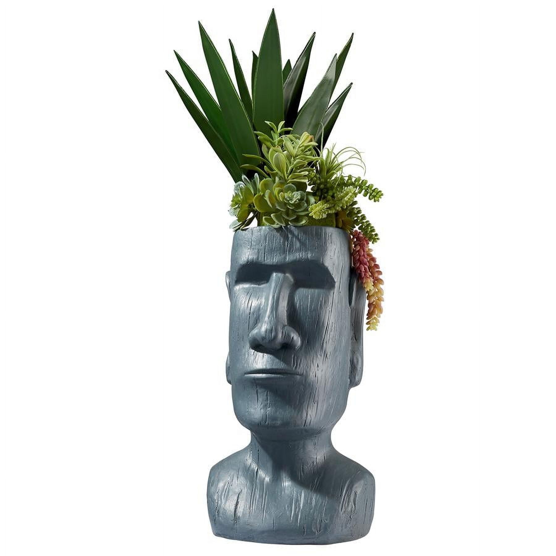 Gray Stone Finish Easter Island Moai Head Planter Statue