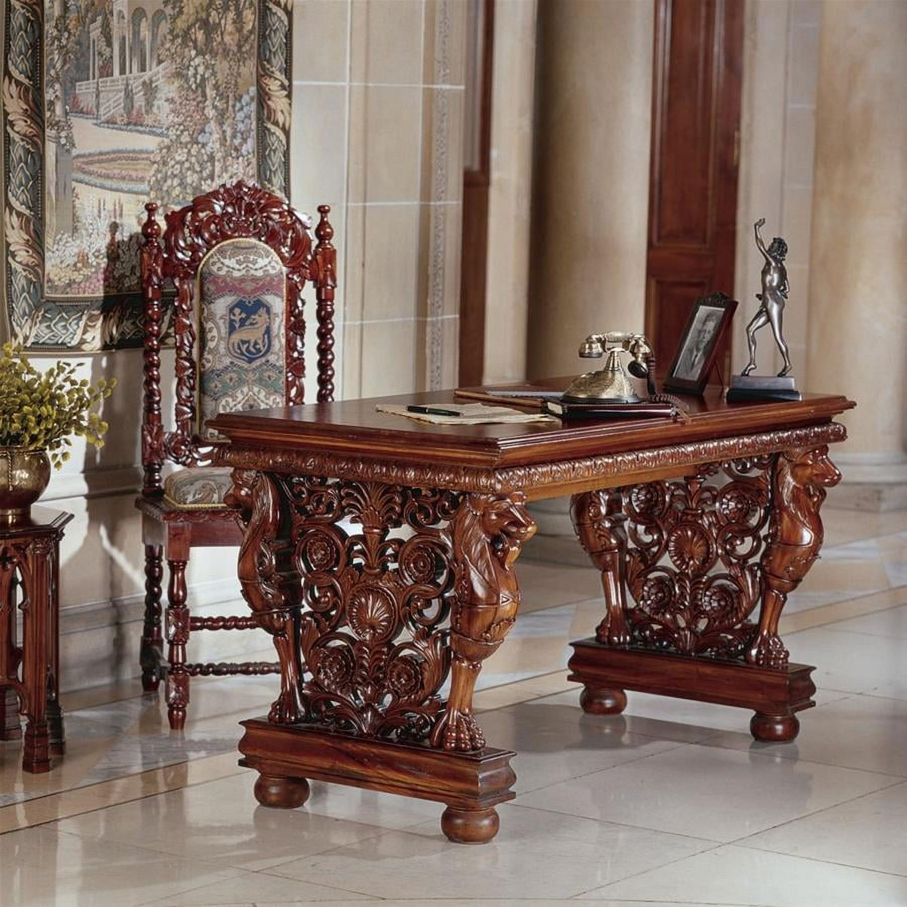 Gryphon Carved Mahogany 55'' Writing Desk in Brown