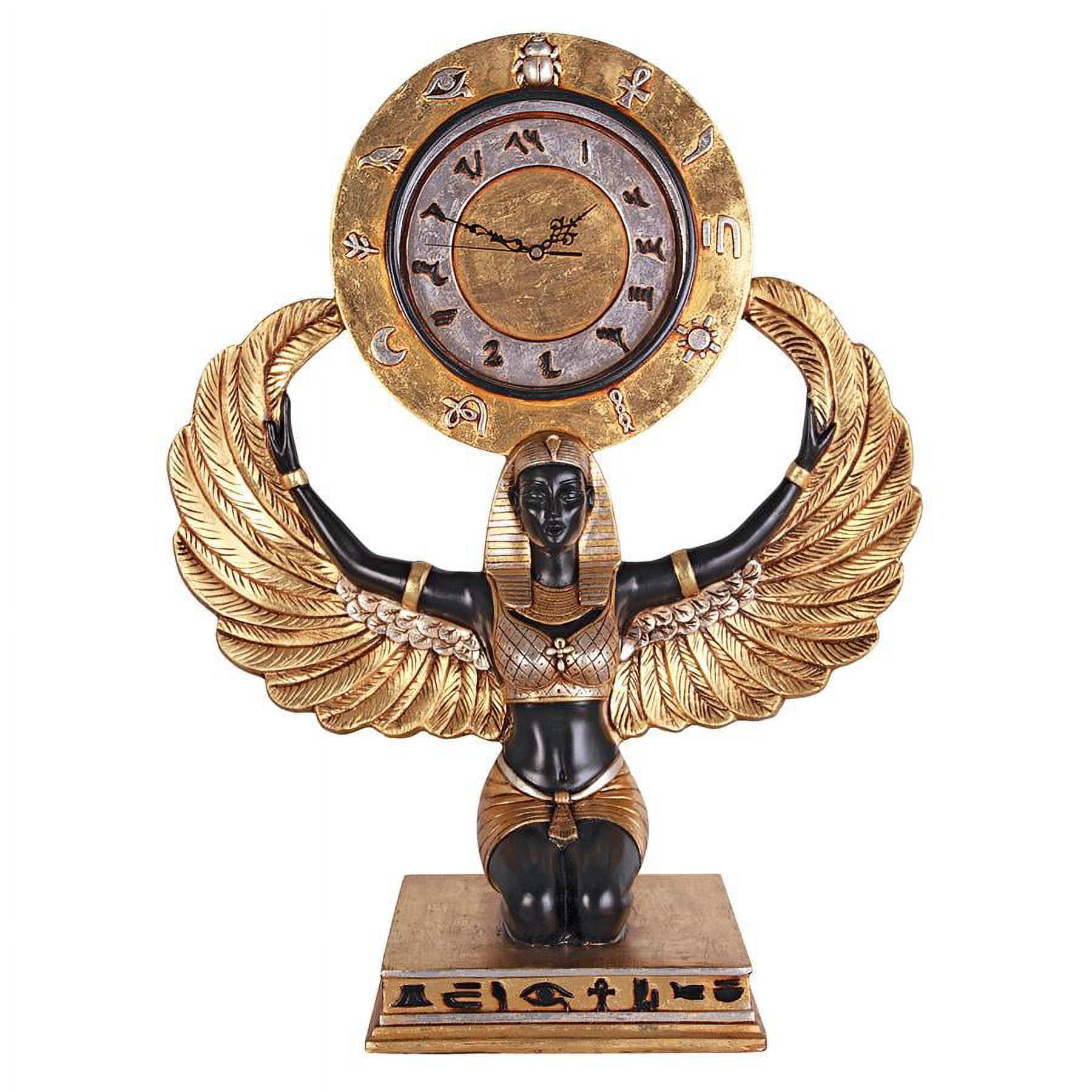 Grand-Scale Egyptian Goddess Isis Gold and Black Tabletop Clock