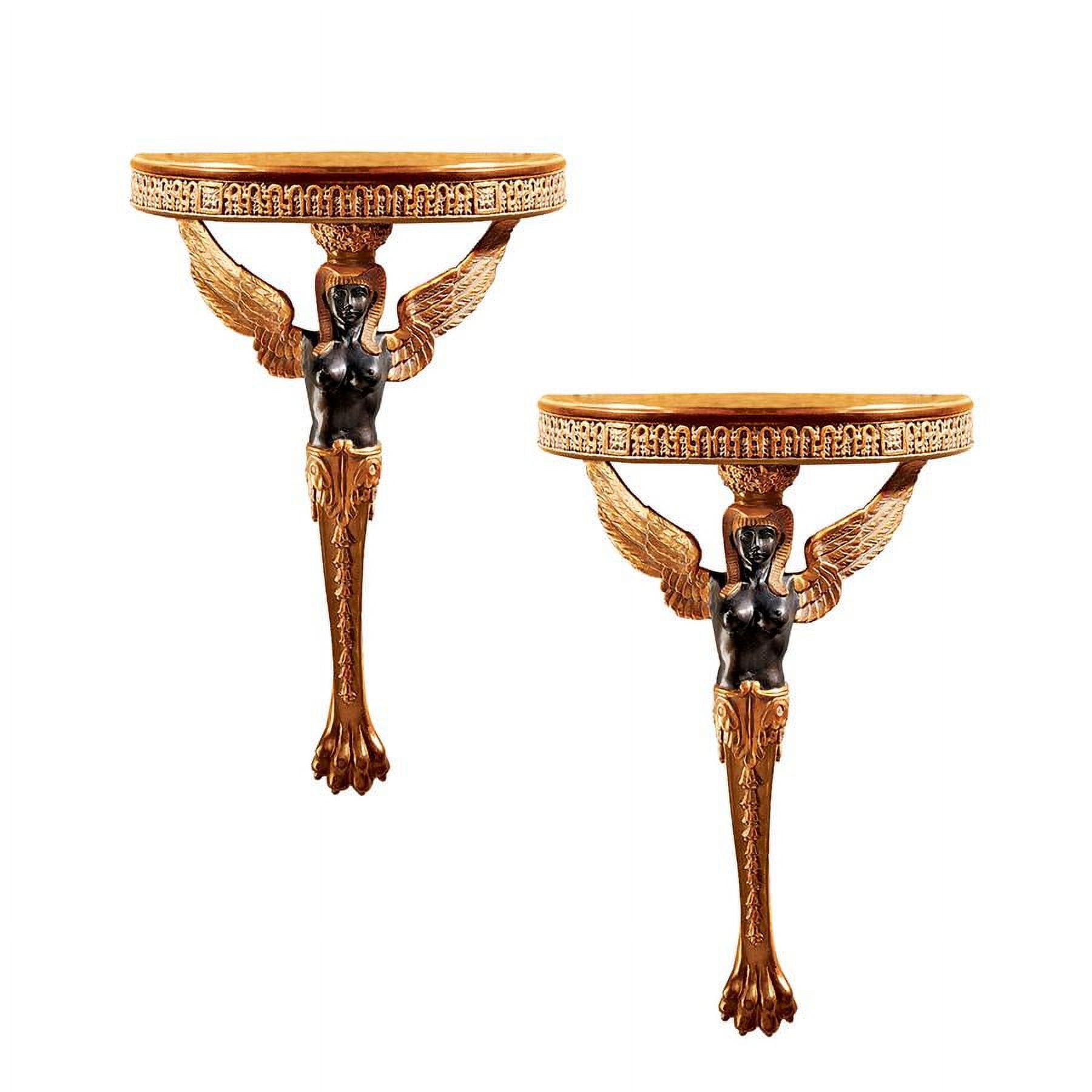 Antiqued Gold and Black Egyptian Winged Wall Shelf Set