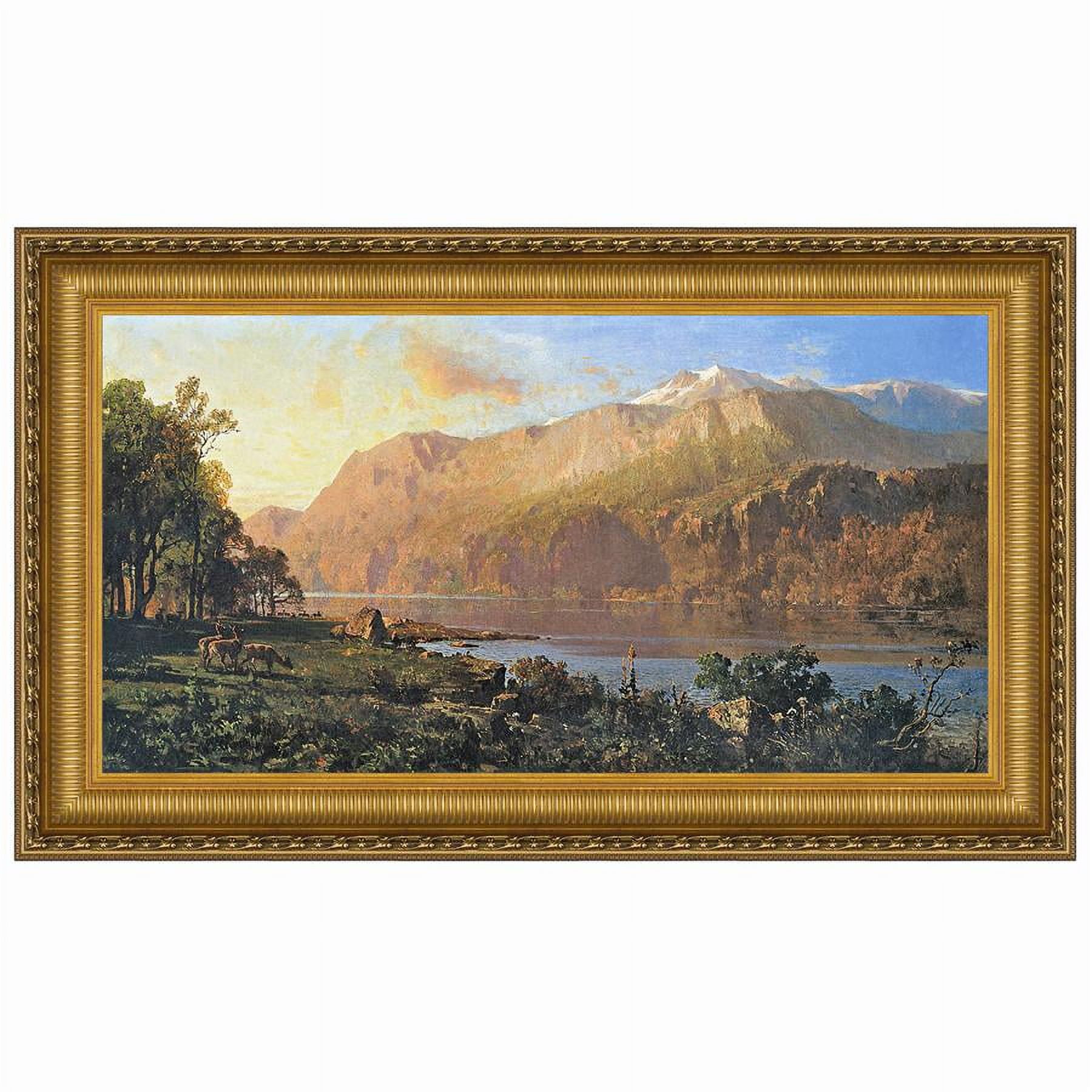 Emerald Lake Near Tahoe Landscape Painting on Canvas with Gold Frame