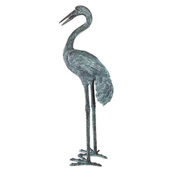 Design Toscano Emerald Verde Crane Head Low Cast Bronze Garden Statue