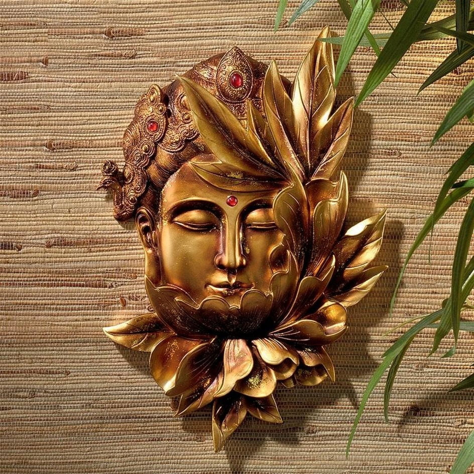 Gold Resin Guan Yin Buddha Wall Sculpture, 12 Inch