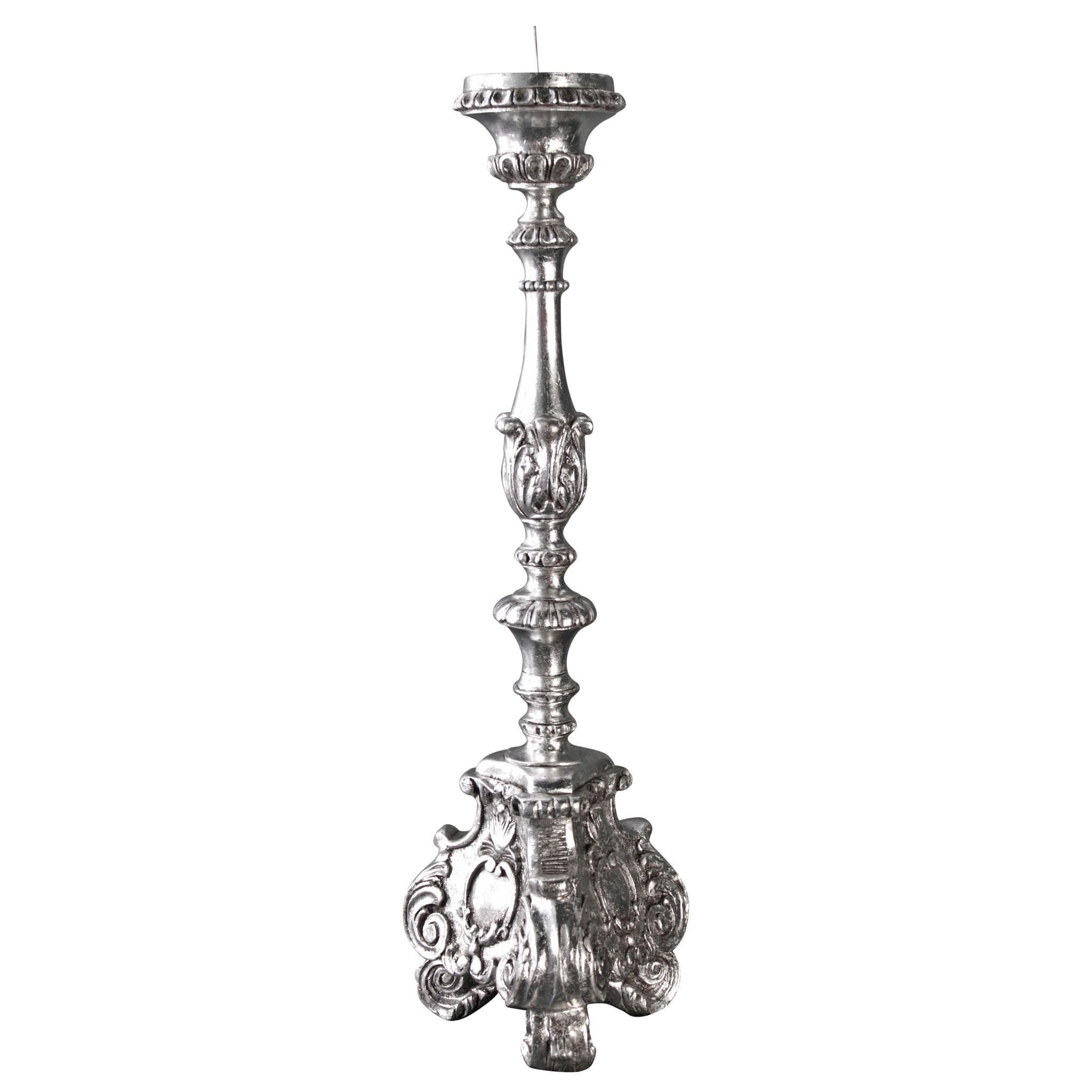 Large Antique Bronze Scroll-Footed Candlestick