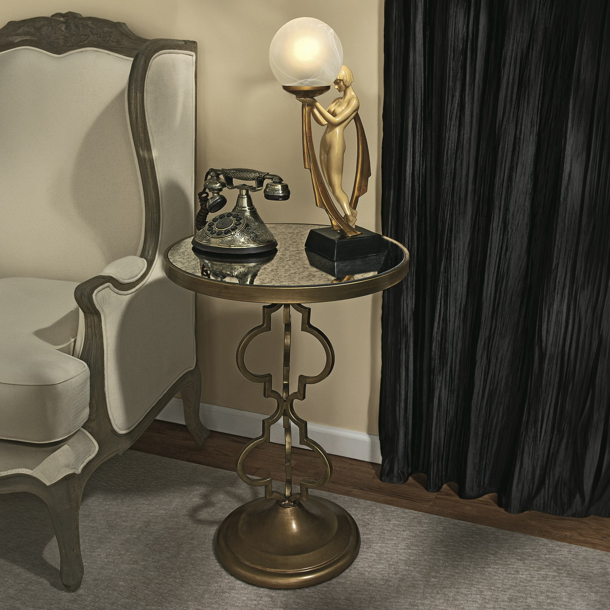 Petite Round Steel and Mirrored Accent Table