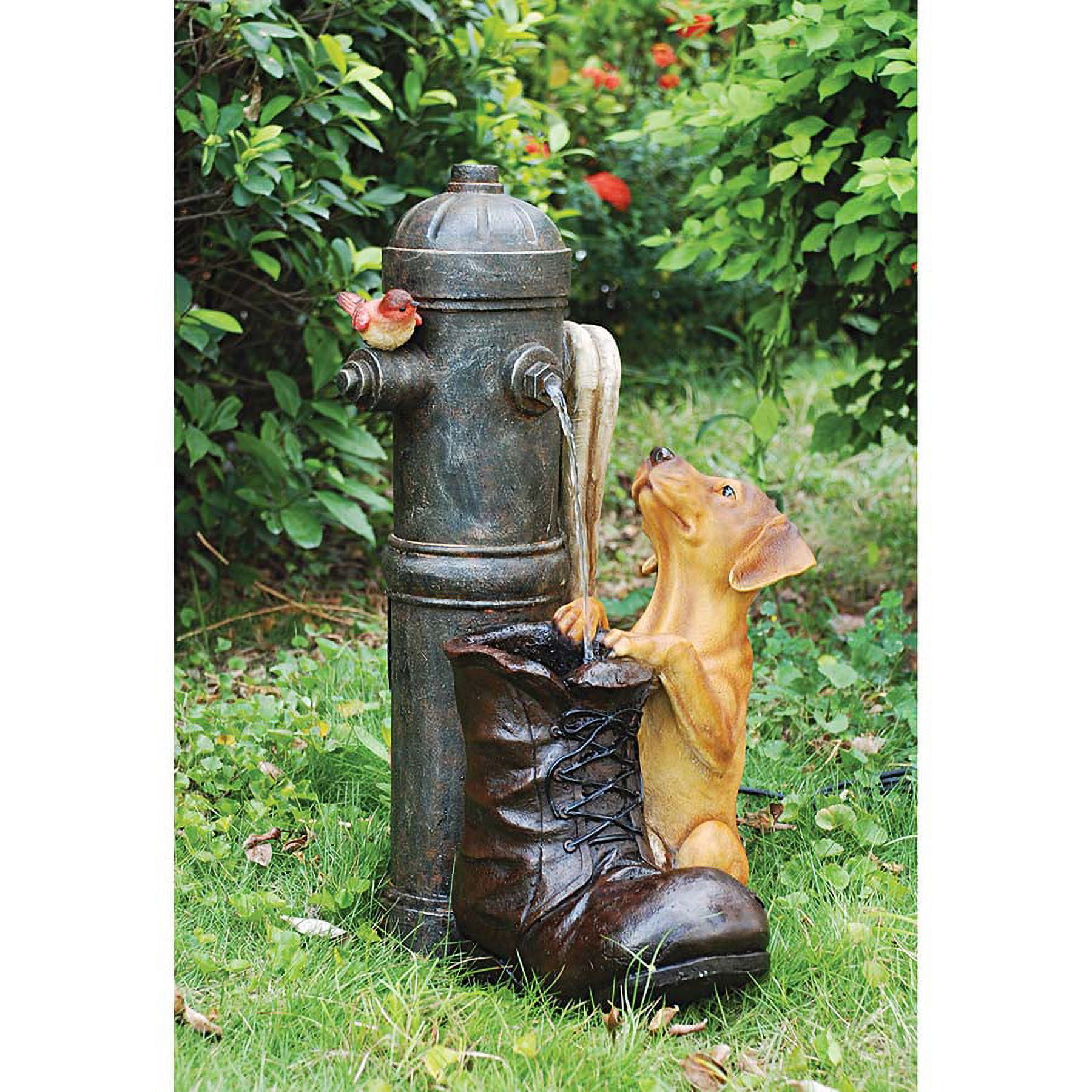 Fire Hydrant Pooch Garden Fountain with LED Light