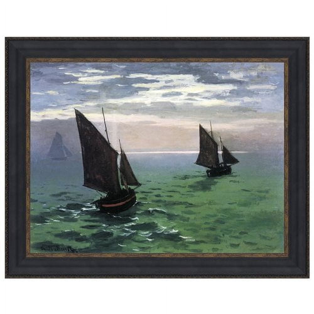 Claude Monet Framed Canvas Painting of Fishing Boats at Sea