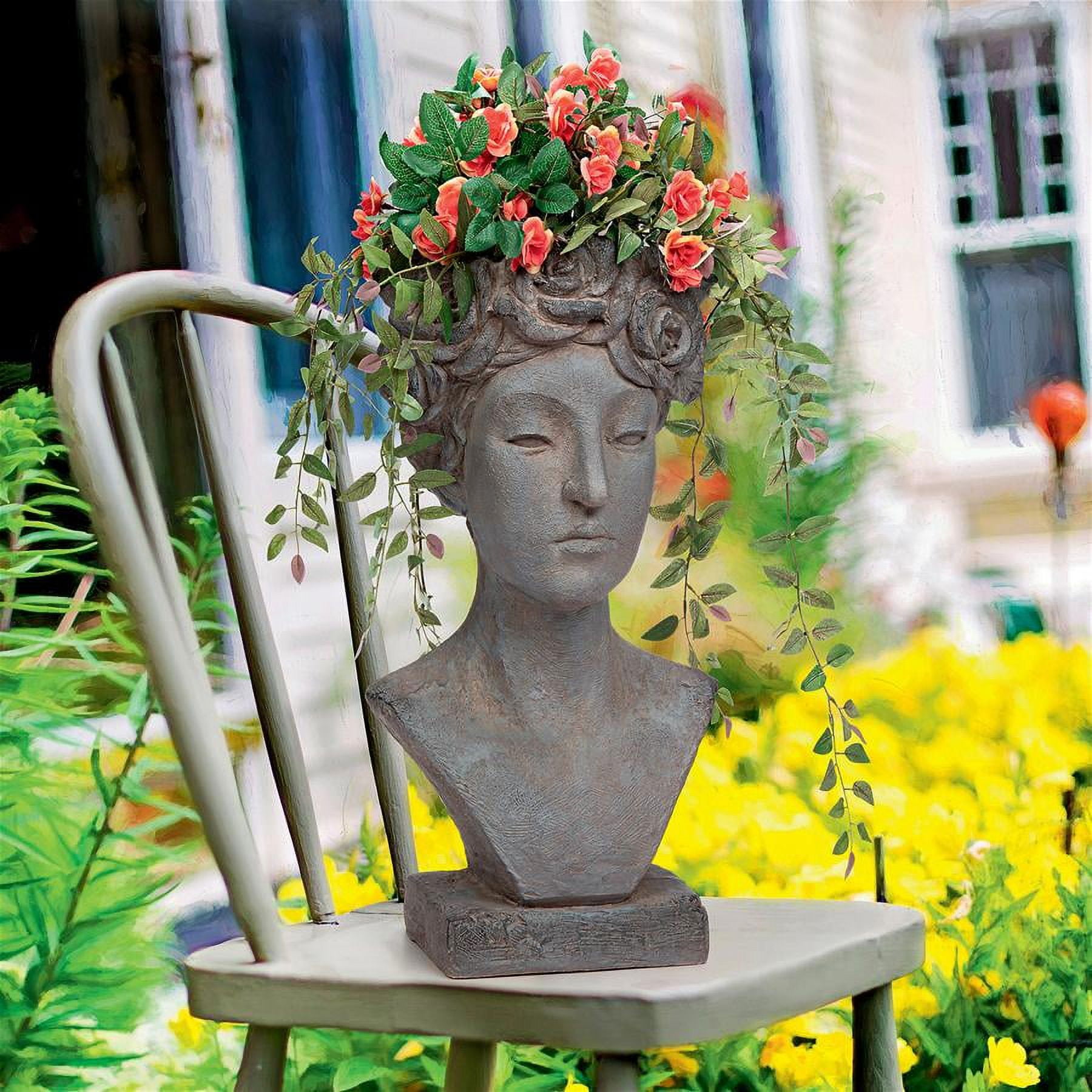 Gray Roman Goddess Resin Head Planter Statue
