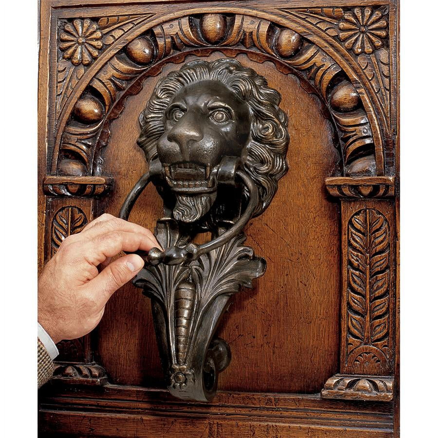 Grande Florentine Lion Aged Iron Door Knocker with Gold Highlights