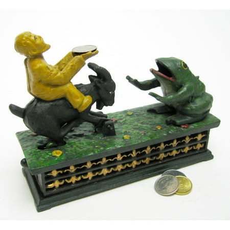 Design Toscano Frog & Goat Collectors' Die Cast Iron Mechanical Coin Bank