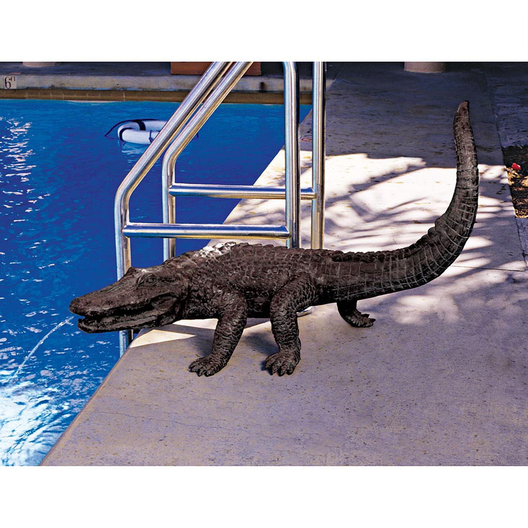 Bronze Prowling Alligator Garden Statue with Sepia Patina
