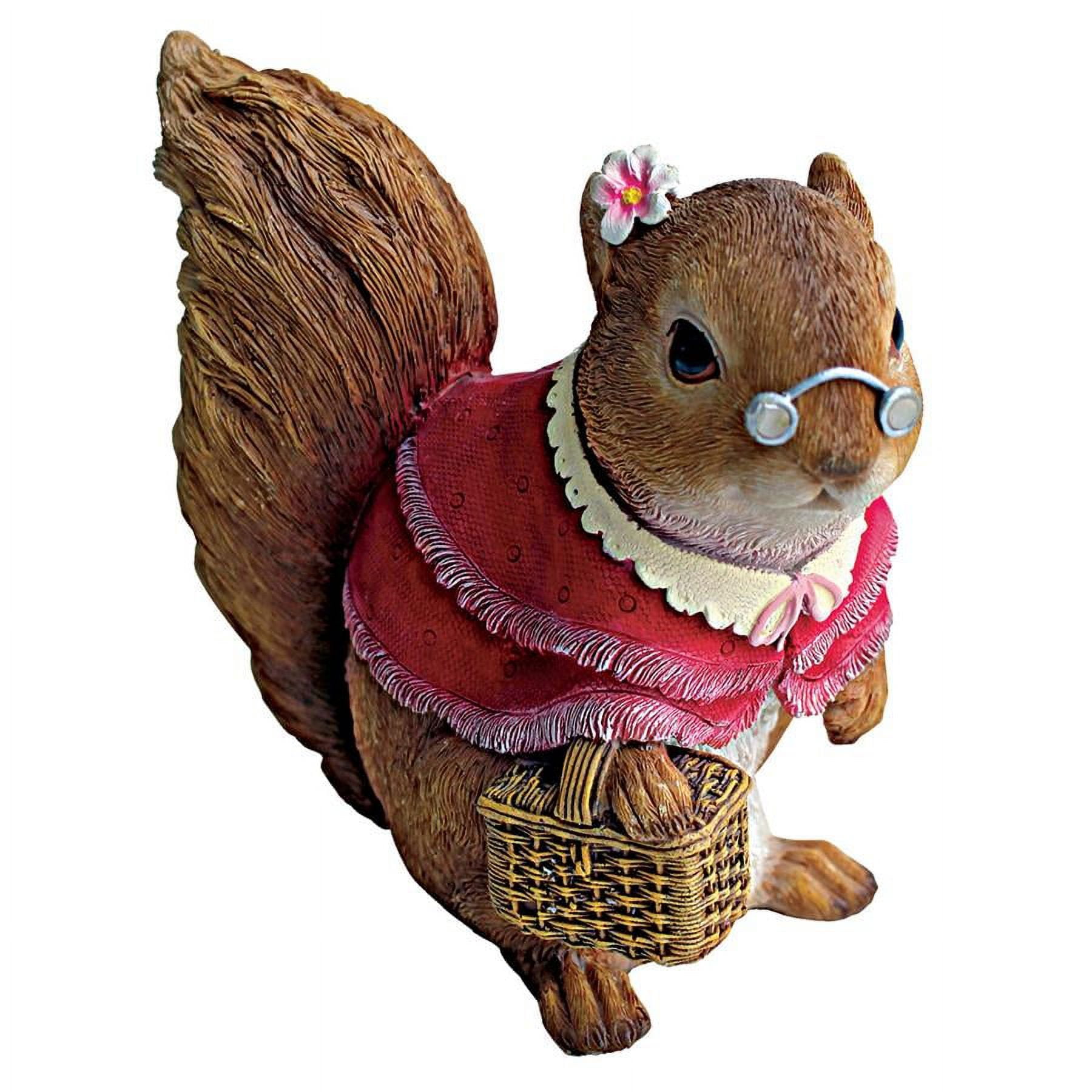 Grandmother Squirrel Statue in Red Dress with Basket