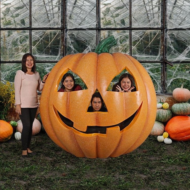 Large Orange Resin Halloween Pumpkin Patch Statue