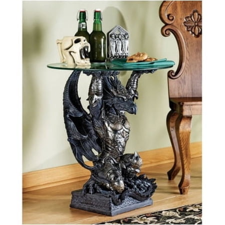 Design Toscano Hastings, the Warrior Dragon Glass-Topped Table