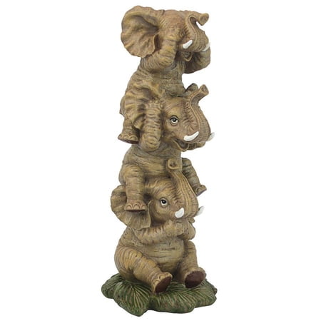 Design Toscano Hear-no, See-no, Speak-no Evil Stacked Elephants Collectible Statue, 10 Inch, Polyresin, Full Color