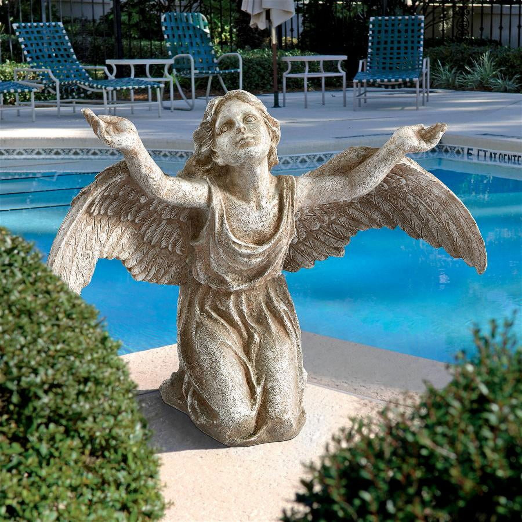 Off-White Resin Angel Statue with Feathered Wings