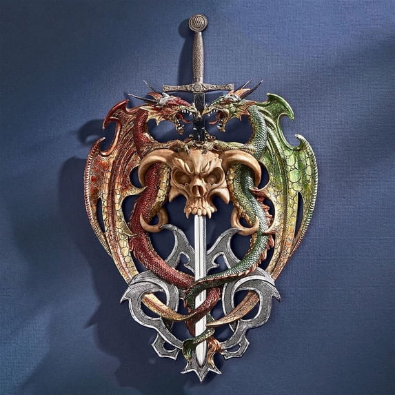 Design Toscano Hell-Bent Dragon Protectors of the Sword Wall Sculpture