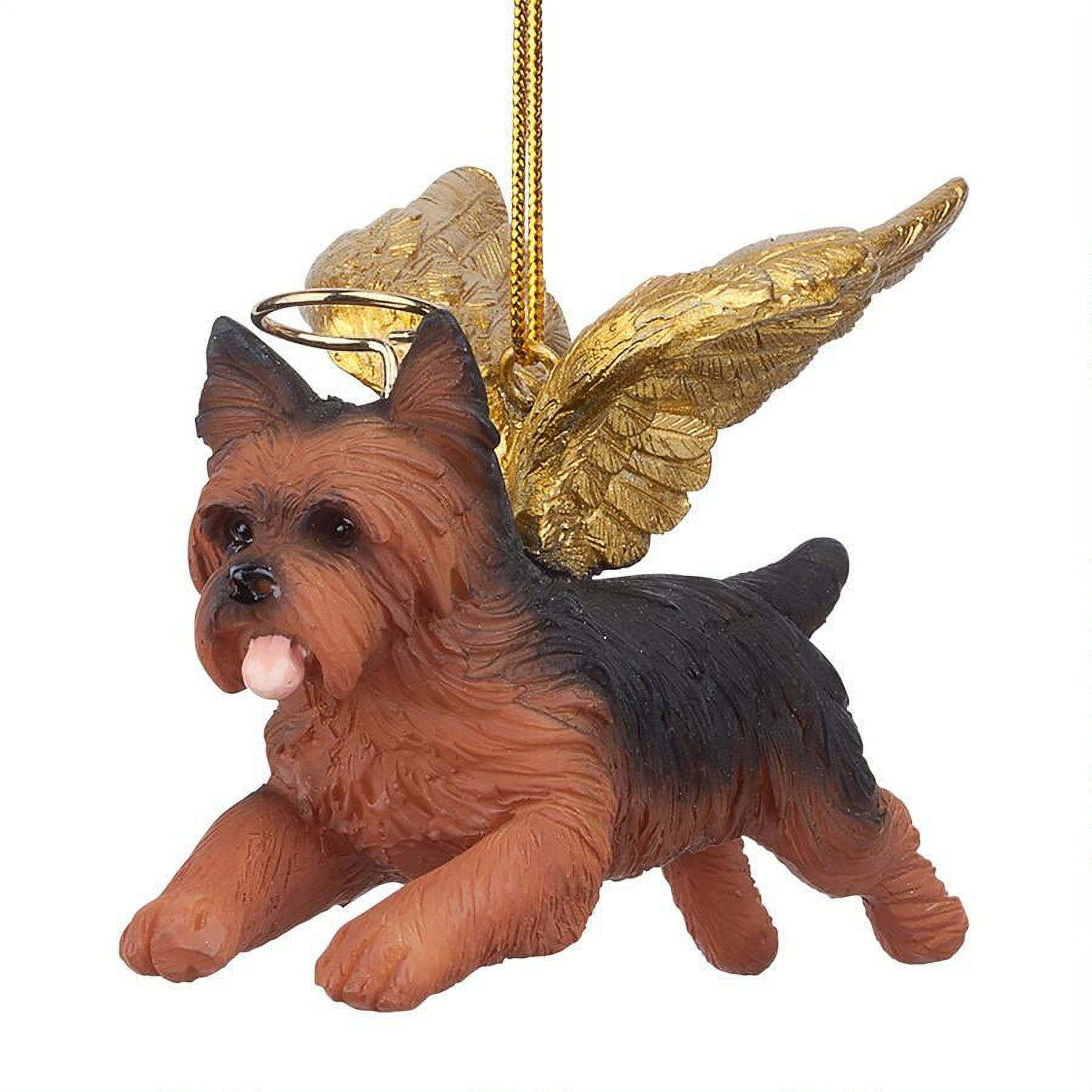 Yorkie Angel Ornament with Golden Wings in Resin