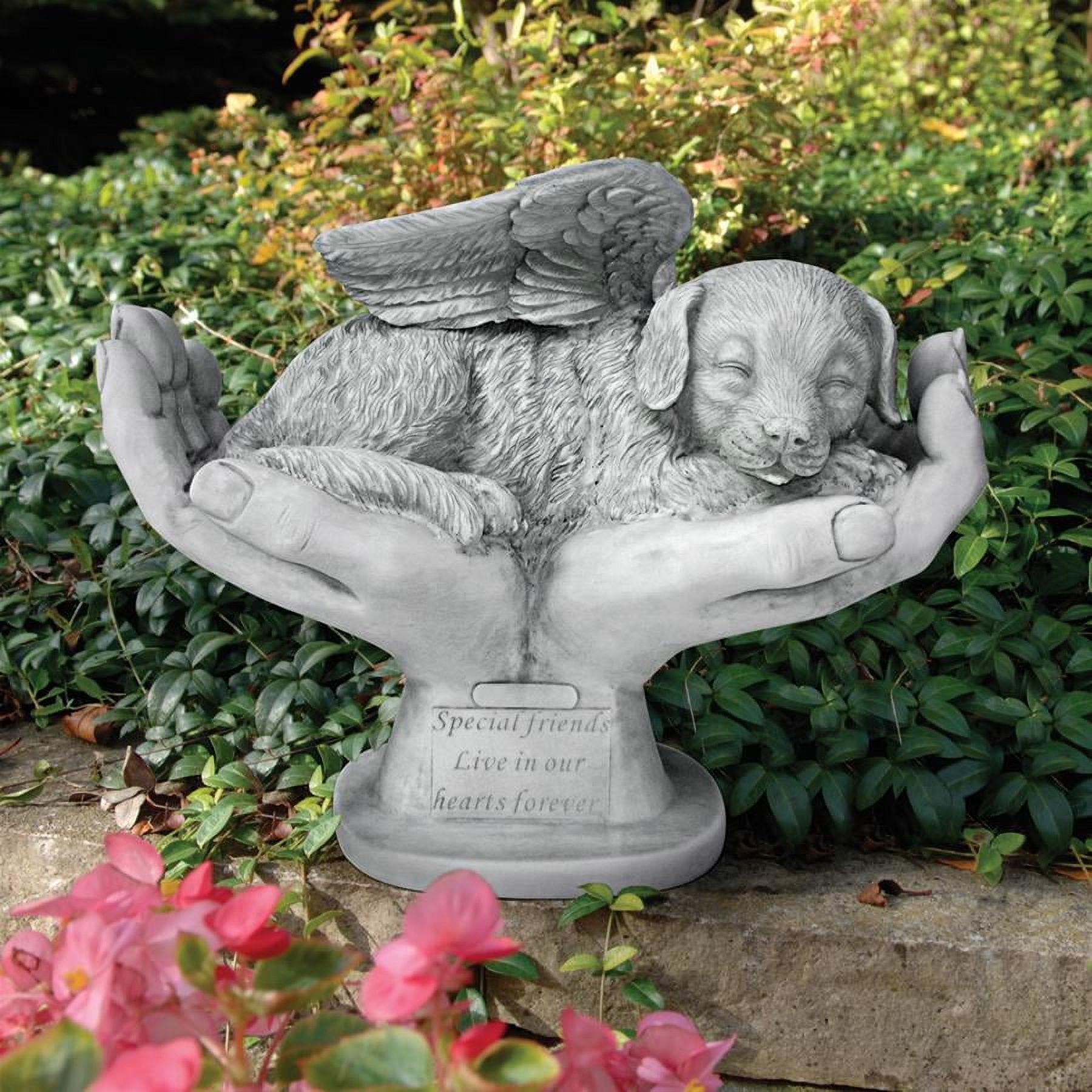 Gray Resin Dog Memorial Statue with Angel Wings