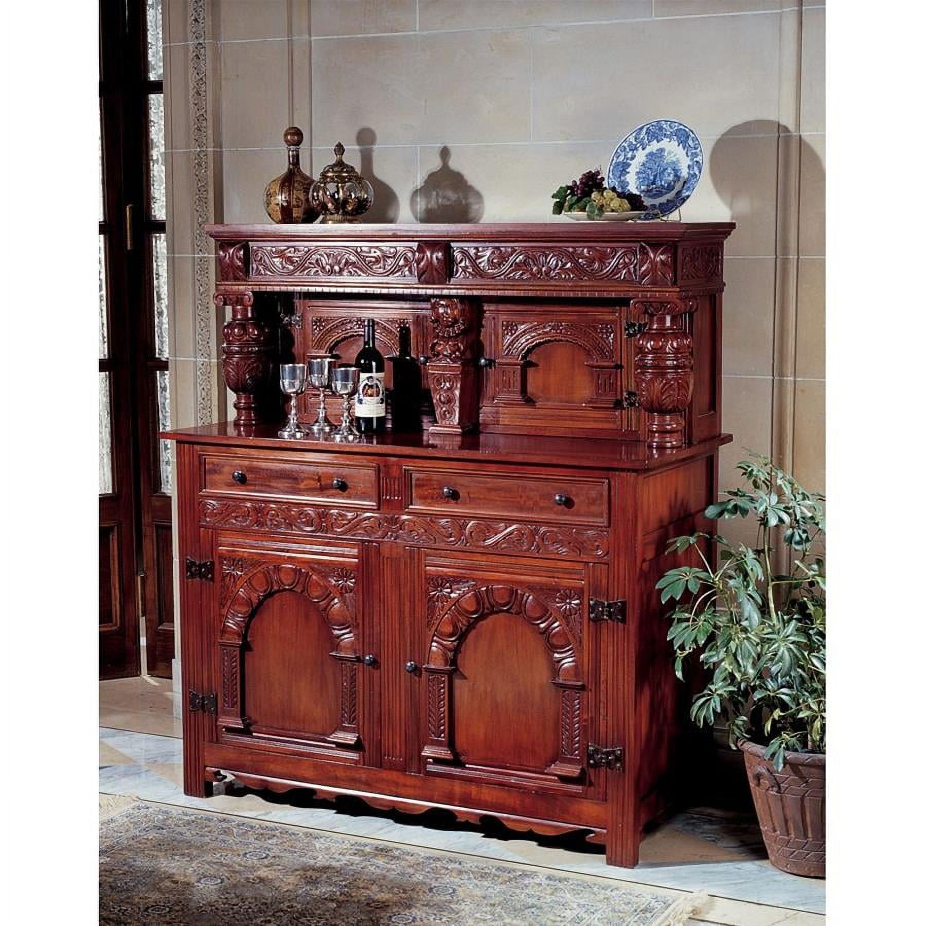 Jacobean Elegance 54'' Hand-Carved Solid Mahogany Sideboard
