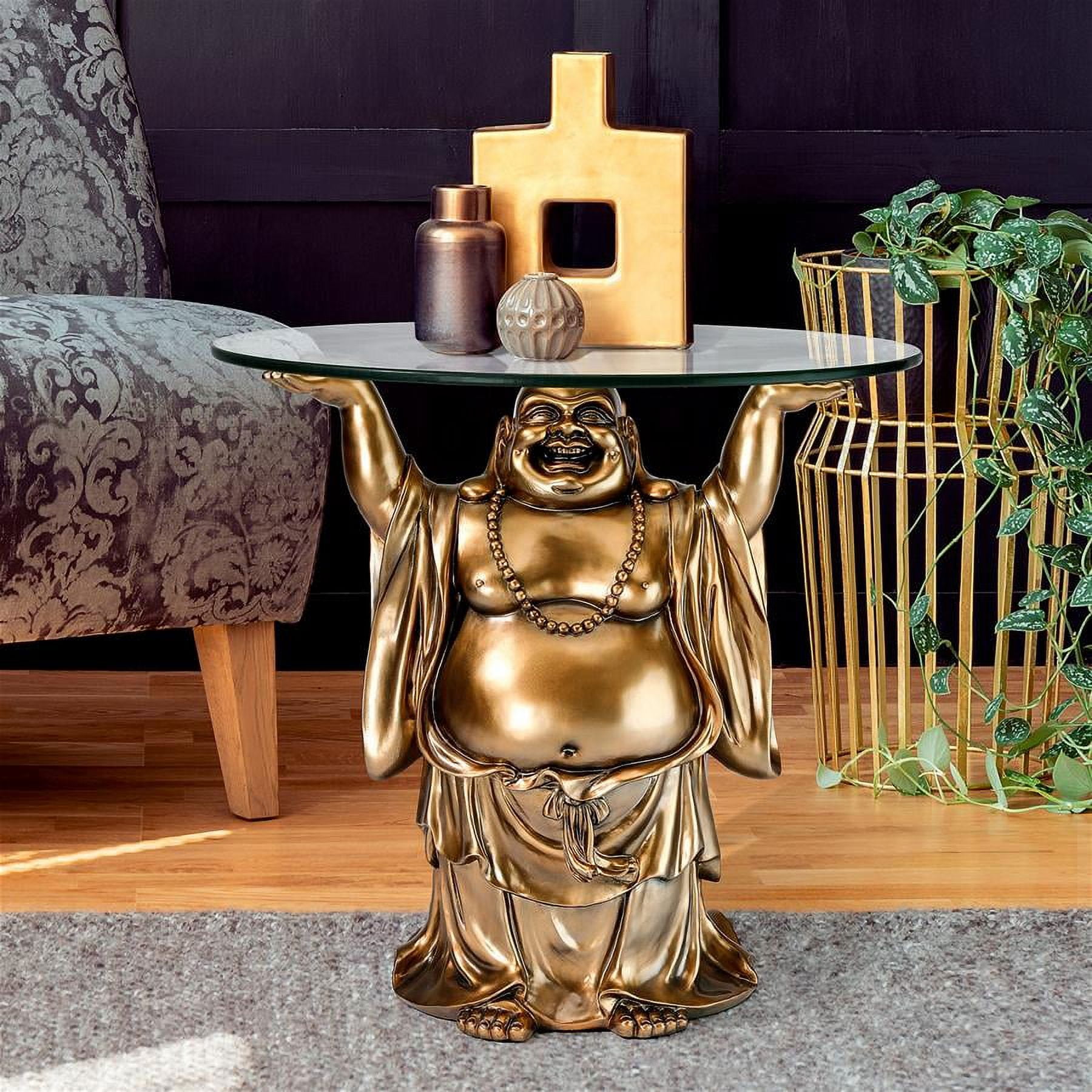 Design Toscano Jolly Hotei Buddha Glass-Topped Sculptural Table