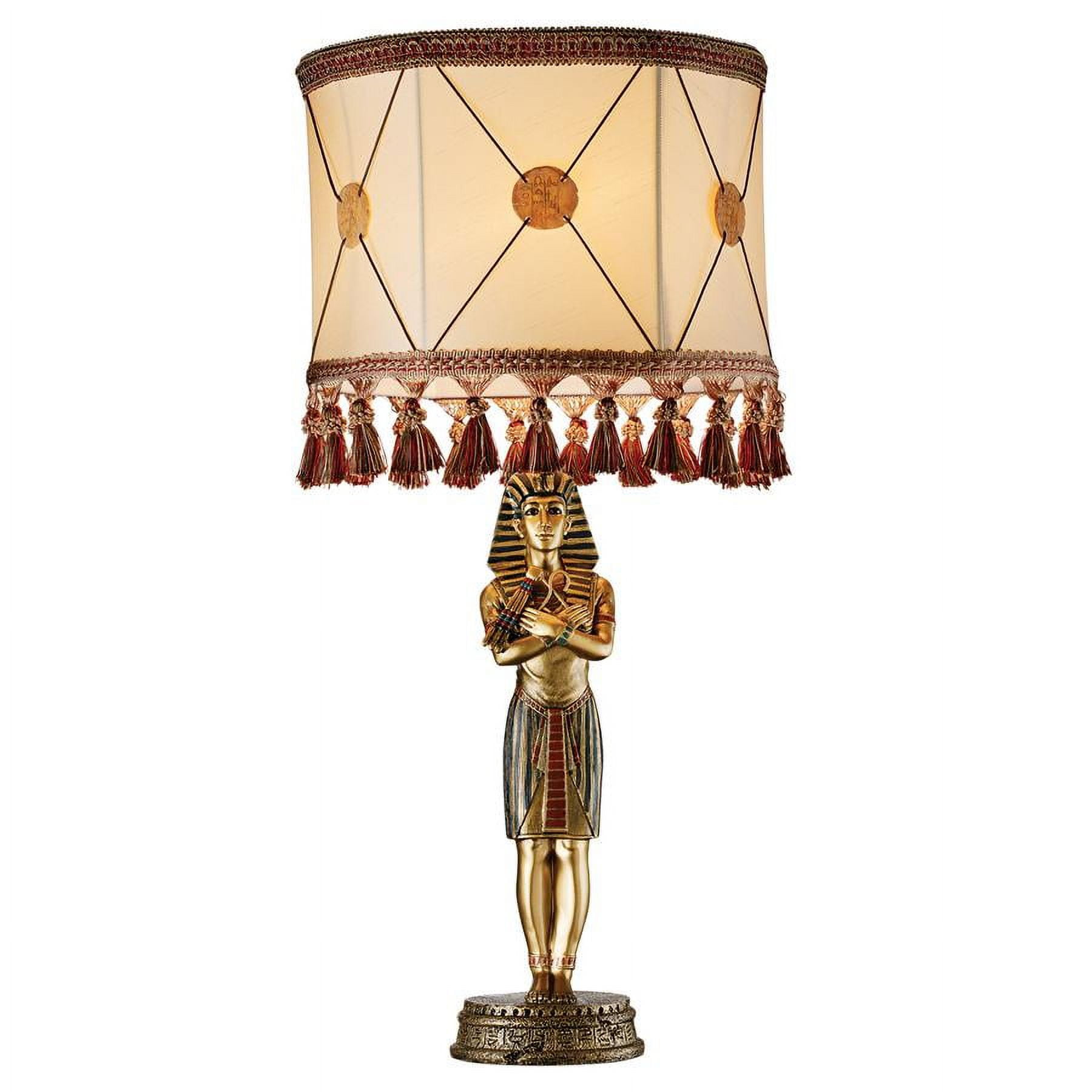 Egyptian King Tutankhamen Gold Sculptural Table Lamp with Fabric Shade