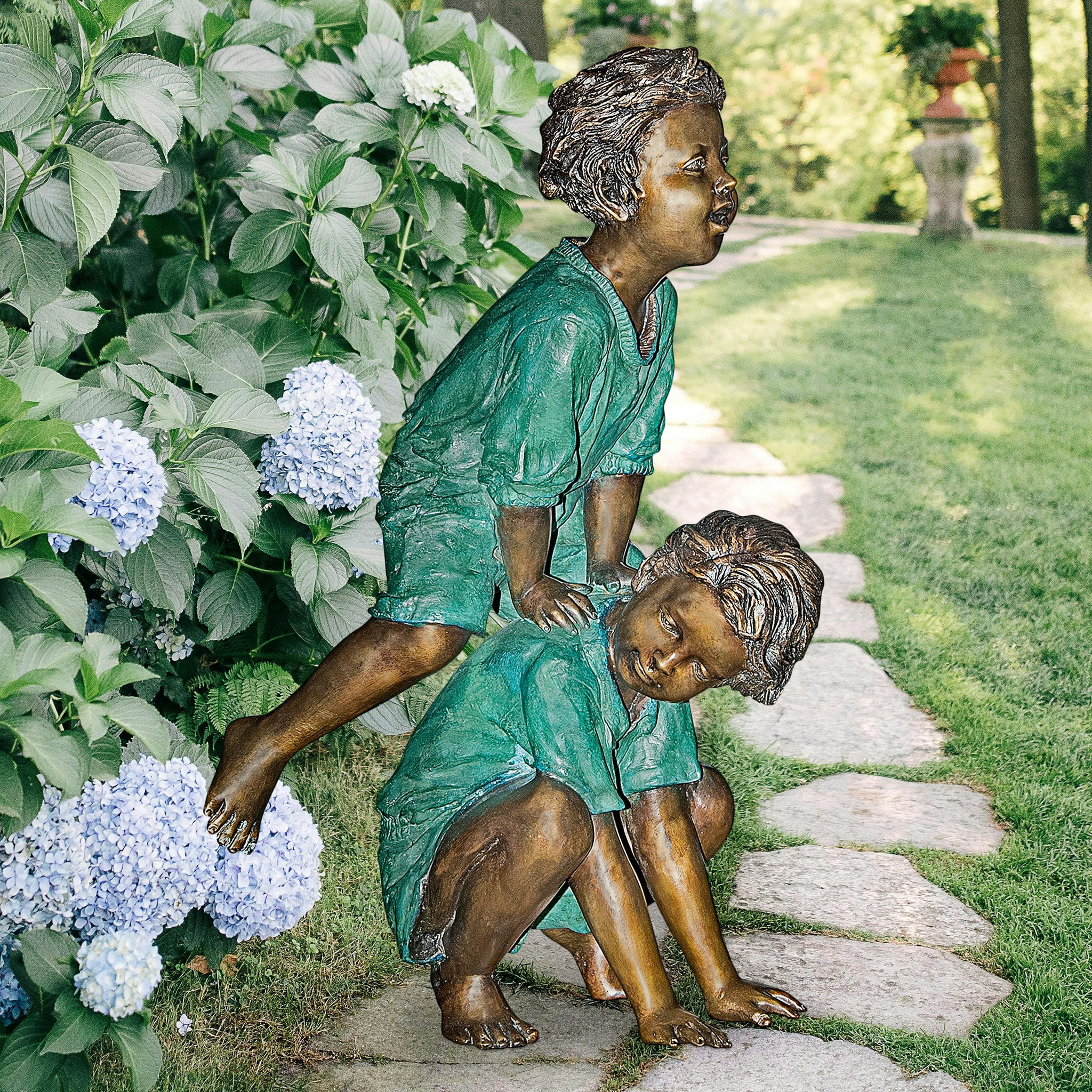 Bronze Leap Froggin Boys Garden Statue, 36" Height