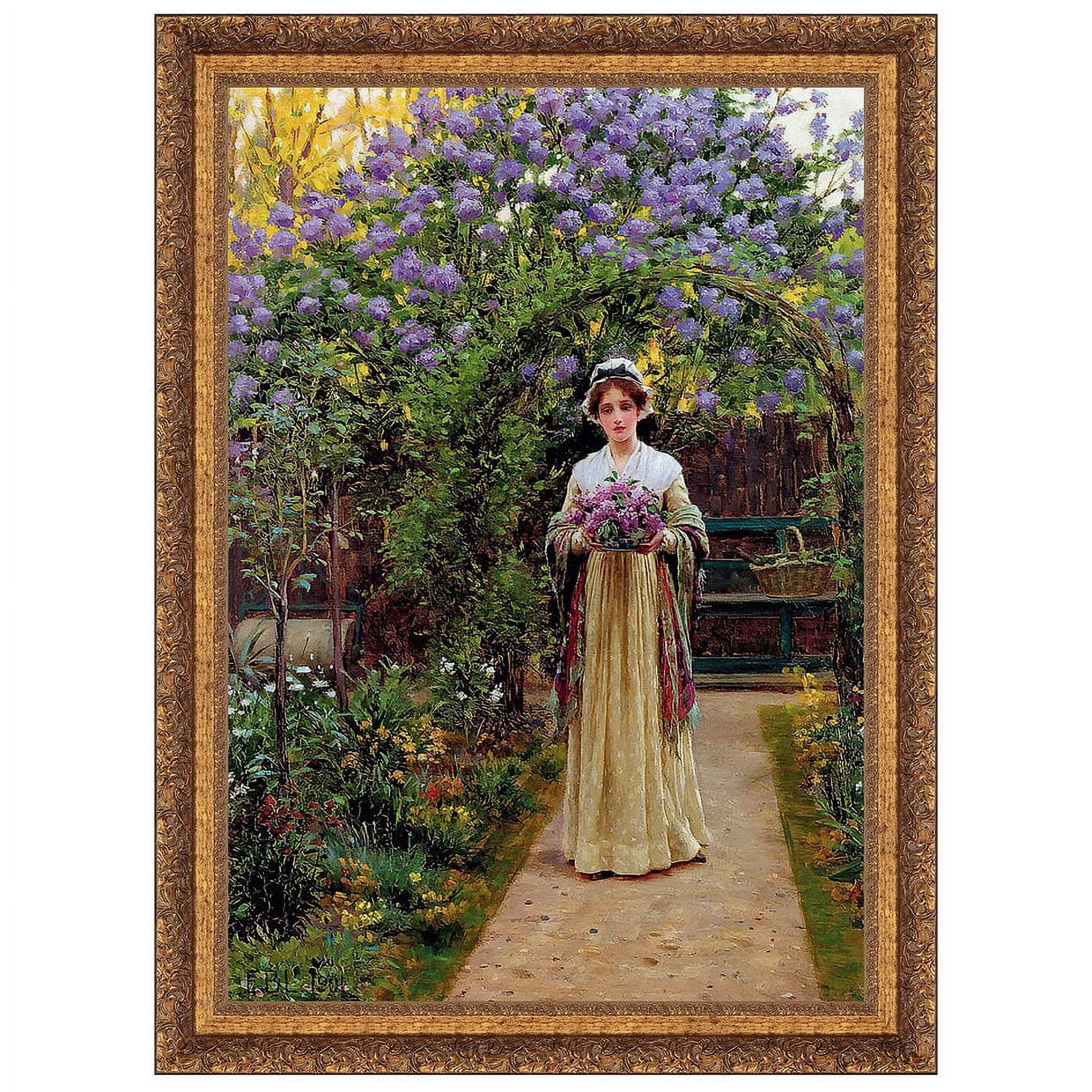 Small Lilac Bloom Victorian Canvas Painting with Gold Frame