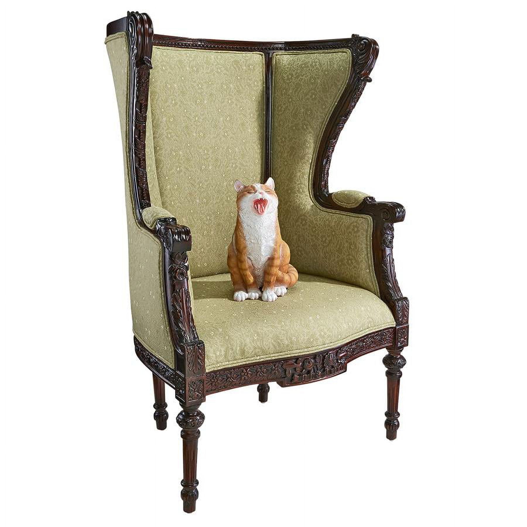 Elegant Celadon Green Wingback Chair with Mahogany Wood Base
