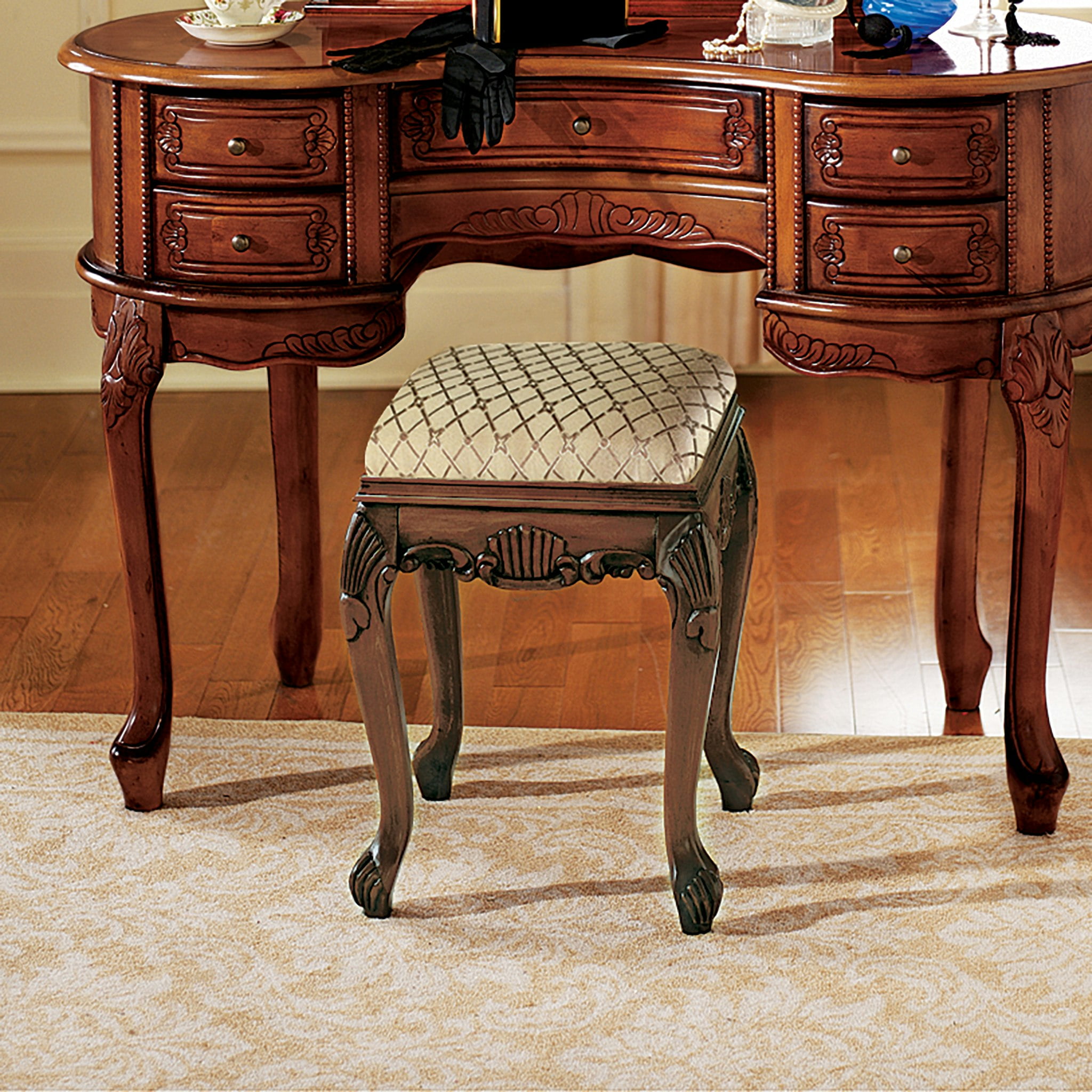 Design Toscano Madame Bouvier Boudoir Stool Finish: Walnut 並行輸入品 Design Toscano The Queen Anne Dressing Table and Mirror AE94543