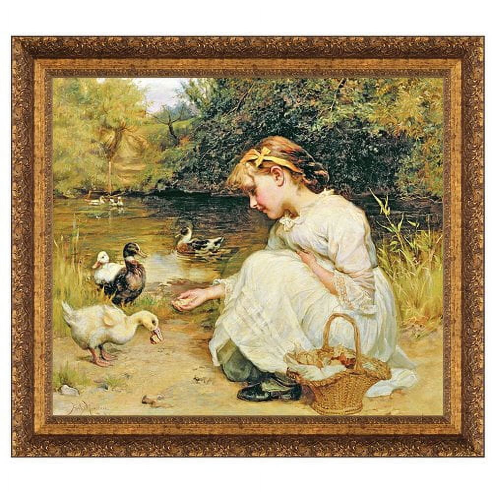 Victorian Style Framed Canvas Painting in Aged Gold Finish