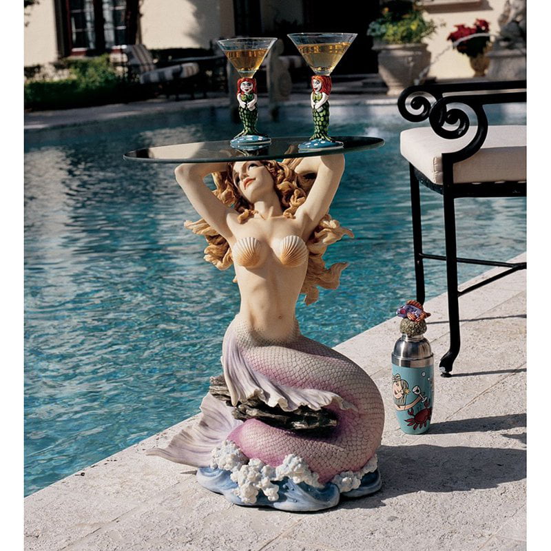 Design Toscano Mermaid of Magellans Cove Glass-Topped Sculptural Table 