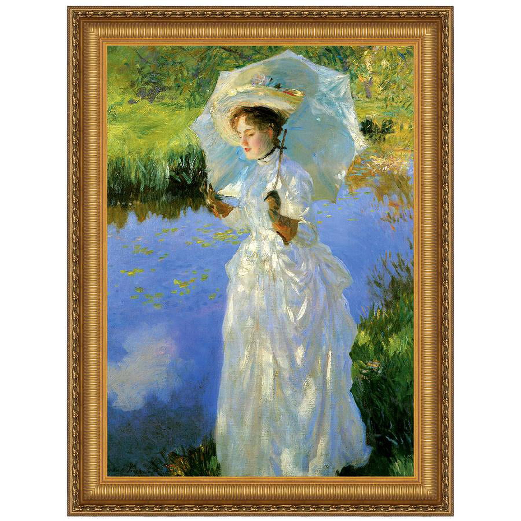 Large Gold-Toned Framed Canvas Painting, Morning Walk, 1888